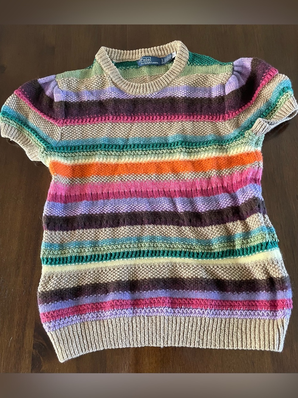 Polo Ralph Lauren Multicolor Rainbow Striped Linen Wool Knit Crew Neck Sweater S